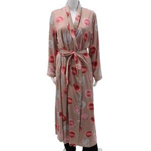 Feraud Womens Polka Dot Print Collared Tied Robe Beige Size 42